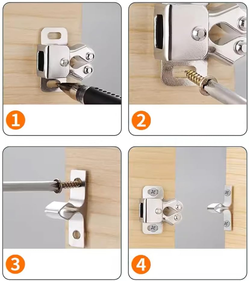 6 Pack Cabinet Latch - Double Roller Catch Hardware for Cupboard Closet Kitchen Cabinet Door Latches and RV Cabinet, Silver