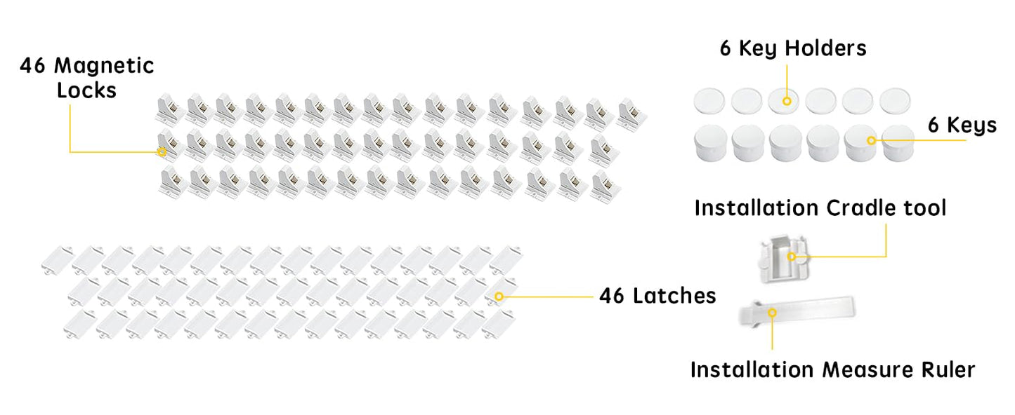 Vmaisi ChildProof Magnetic Cabinet Locks (46 Locks and 6 Keys)