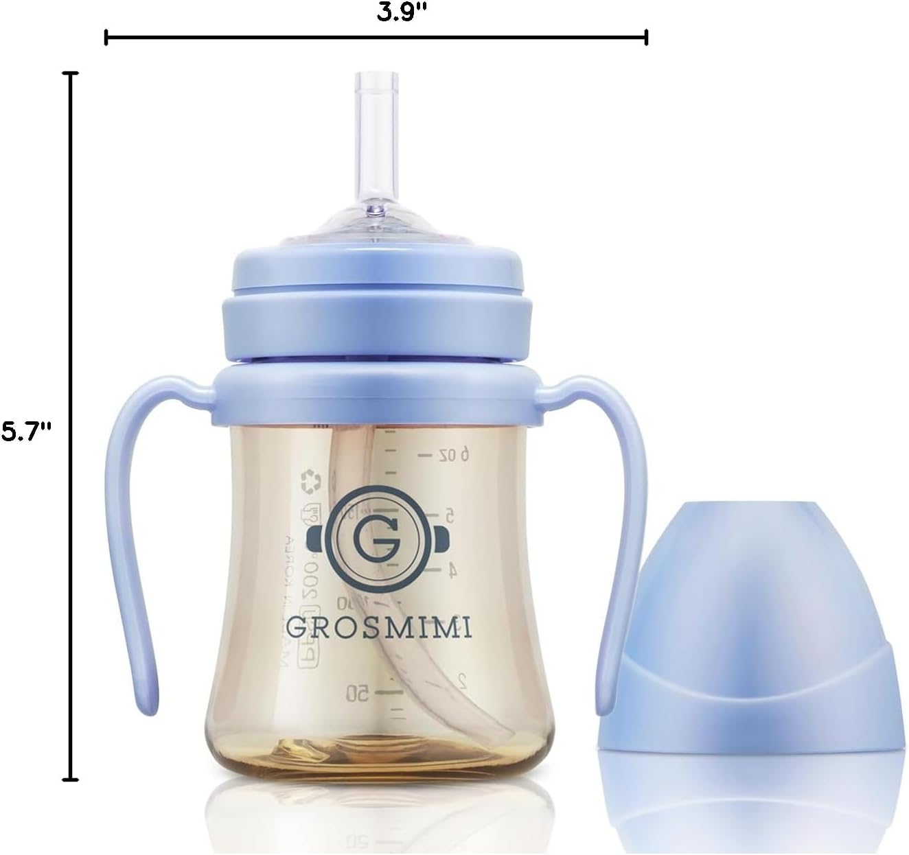 GROSMIMI Spill Proof no Spill Magic Sippy Cup with Straw with Handle for Baby and Toddlers, Customizable, PPSU, BPA Free 6 oz (Sky blue)