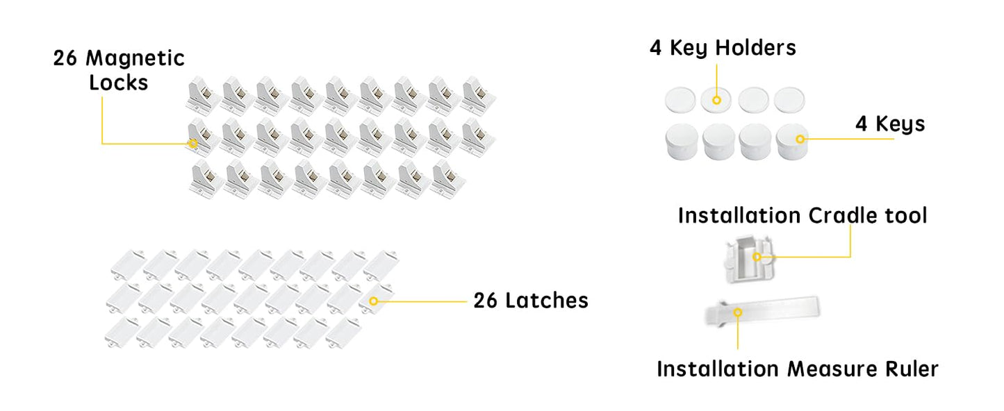Vmaisi ChildProof Magnetic Cabinet Locks (26 Locks and 4 Keys)