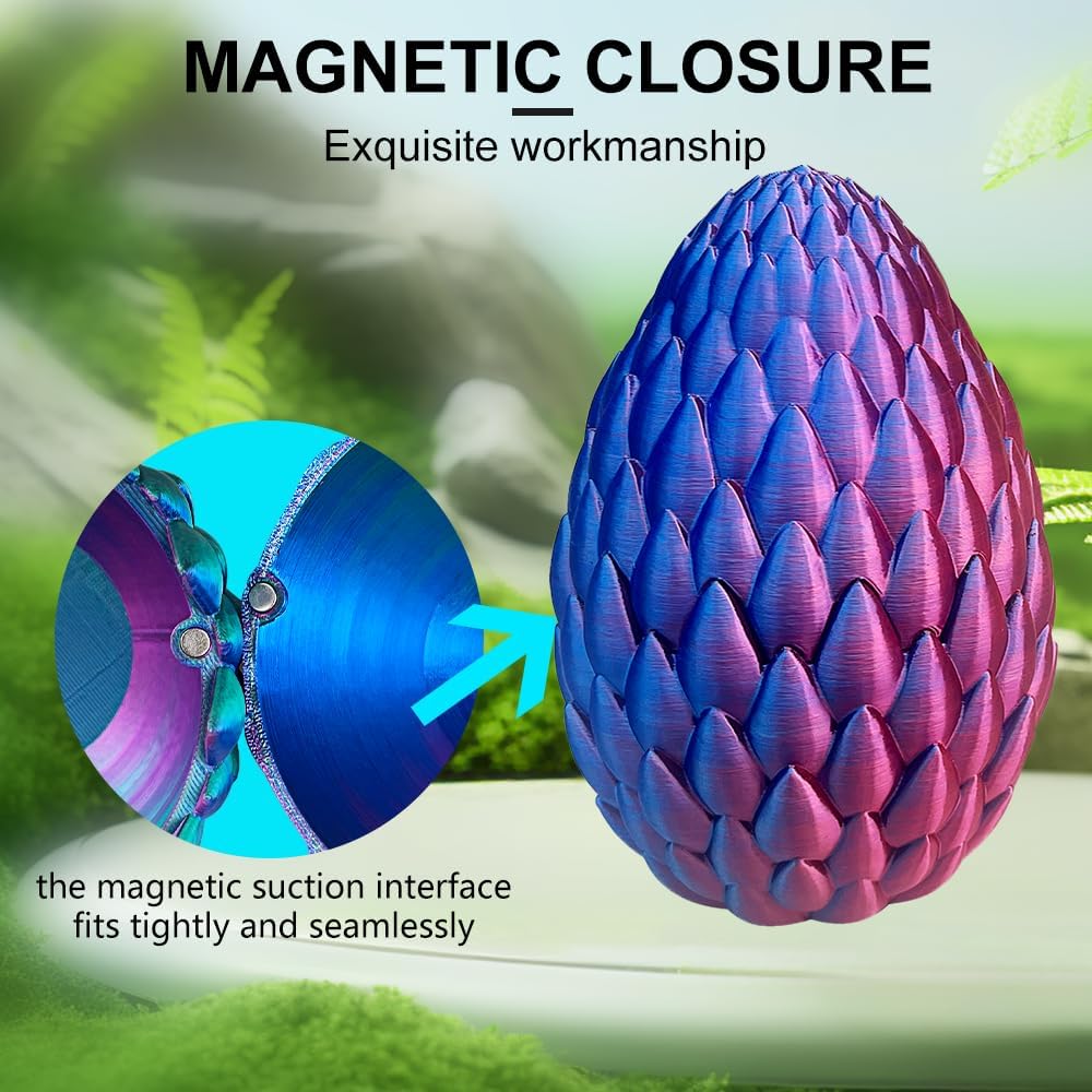 3D Printed Dragon with Dragon Egg 16.5'' Articulated Dragon Crystal Dragon Fidget Dragon Egg Toys Executive Desk Toys (Green Purple Copper, Dragon Only)