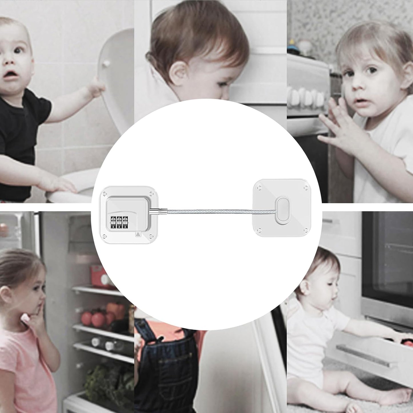 Refrigerator Lock (2 Pack), Heavy Duty Combination Fridge Lock, for Fridge, Cabinets, Window, Drawers and Child Safety Cabinet Lock, Strong Non-Marking Adhesive No Drilling (White)