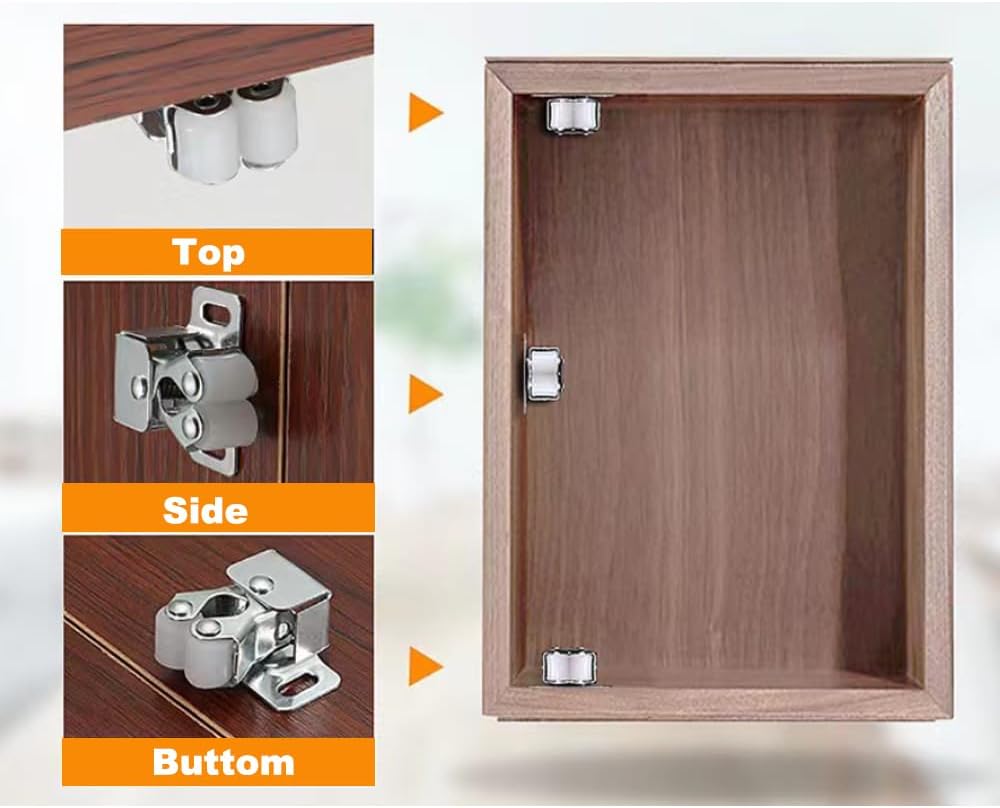 6 Pack Cabinet Latch - Double Roller Catch Hardware for Cupboard Closet Kitchen Cabinet Door Latches and RV Cabinet,Bronze
