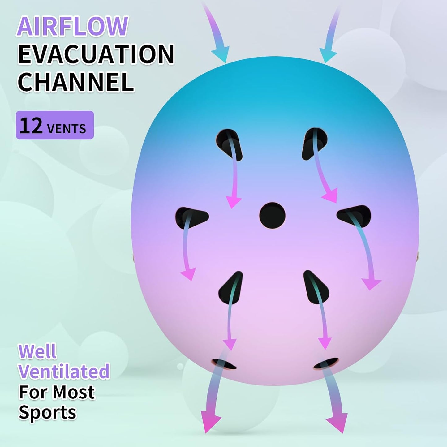 Adjustable Kids Bike Helmet with Knee & Elbow Pads Set, Color Gradient Design for Boys and Girls Aged 3-14+, for Skateboarding, Scooter, Roller & Inline Skating, Longboard