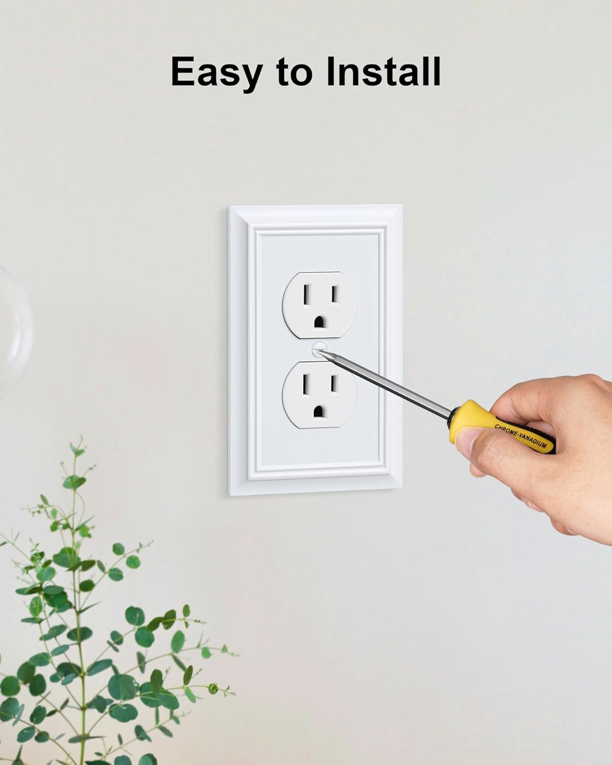 6-Pack Duplex Outlet Cover Plate, Decorative Pure White Switch Plates and Outlet Covers, Natural Bamboo Fiber Wall Plates for Electrical Outlets, 1 Gang Receptacle Cover, Corrosion Resistant