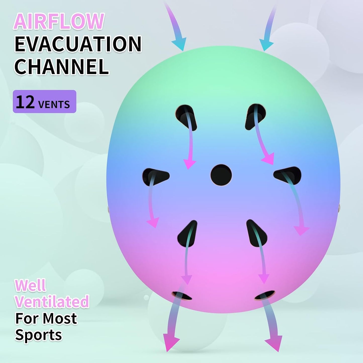 Adjustable Kids Bike Helmet with Knee & Elbow Pads Set, Color Gradient Design for Boys and Girls Aged 3-14+, for Skateboarding, Scooter, Roller & Inline Skating, Longboard