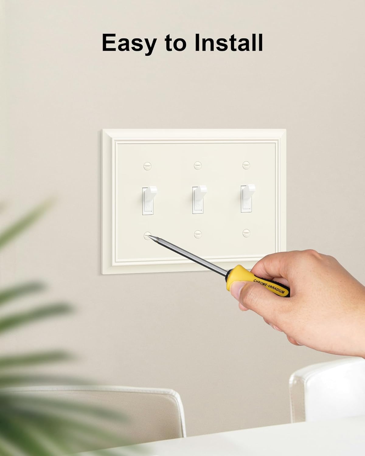 2-Pack Triple Toggle Light Switch Cover Plate, Durable Natural Bamboo Fiber Decorative Switch Plate Covers, Light Almond 3 Gang Wall Plate, Corrosion Resistant