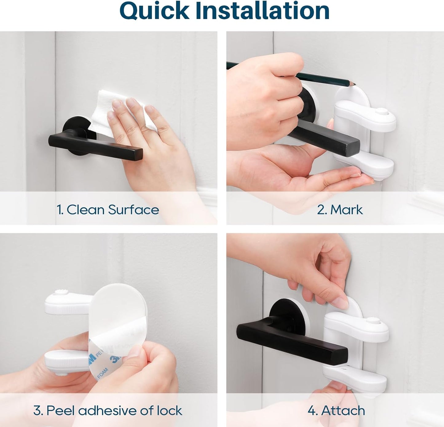 Inaya Door Lever Lock (2 Pack) – Child Proof Handle Locks, 3M Adhesive & Easy Installation for Home, Baby-Proof Locks for Kids Safety, Compatible with standard doors