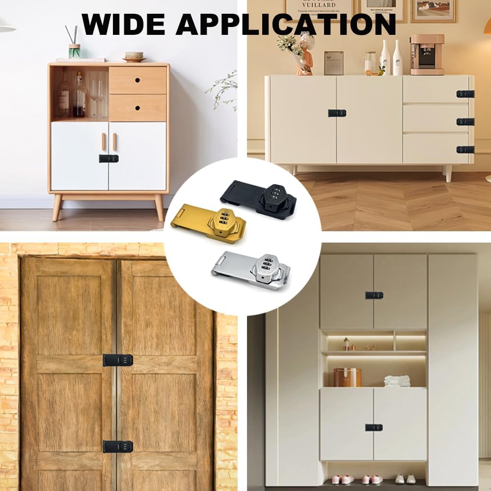 2Pcs Cabinet Password Rotary Hasp Locks,4 Inch Keyless Combination Lock for Cabinets,Gates,Doors,Closets and More (Gold)