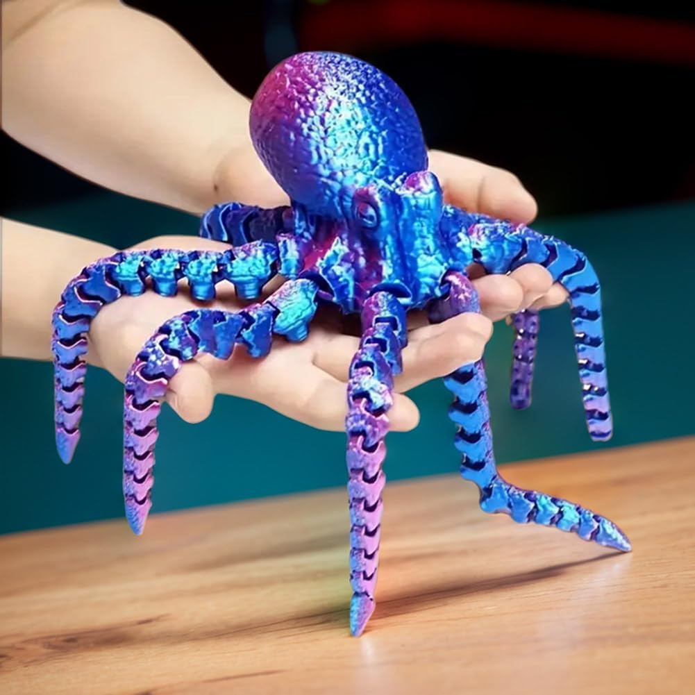 3D Printed Octopus Animals Toy Articulated Octopus Fidget Toy 3D Printed Gift Creative Ornament Articulated Octopus Toys Home Decor (Laser Red Blue)