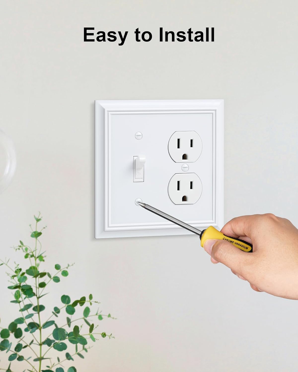 2-Pack Combo Toggle/Duplex Light Switch Cover Plate, Pure White Outlet Cover Plate, Natural Bamboo Fiber Decorative Wall Receptacle Cover for Electrical Outlets, Light Switch