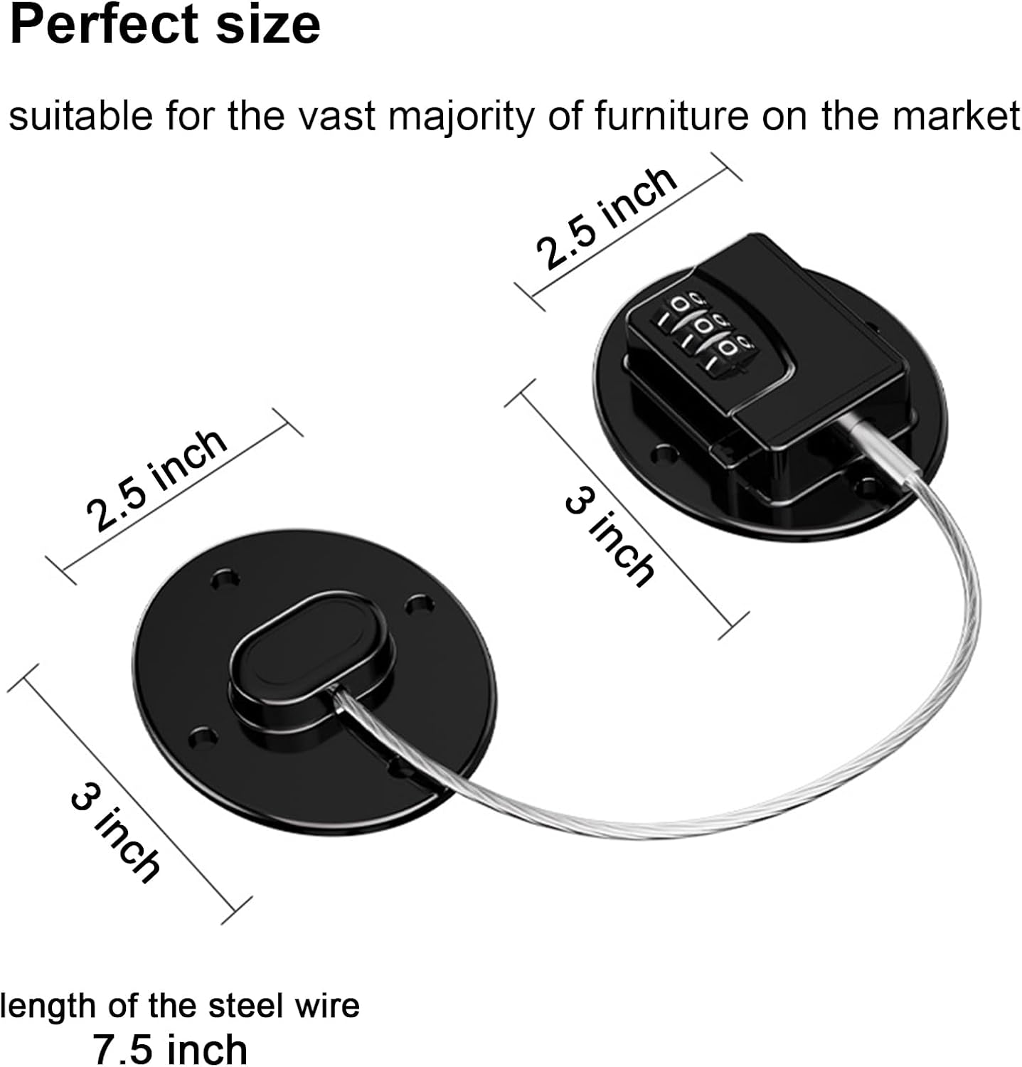 Heavy Duty Combination Refrigerator Lock (2 Pack) - Fridge Lock for Fridge, Cabinets, Drawers, Window and Cabinet Locks Baby Proofing, Strong Non-Marking Adhesive No Drilling (Black)