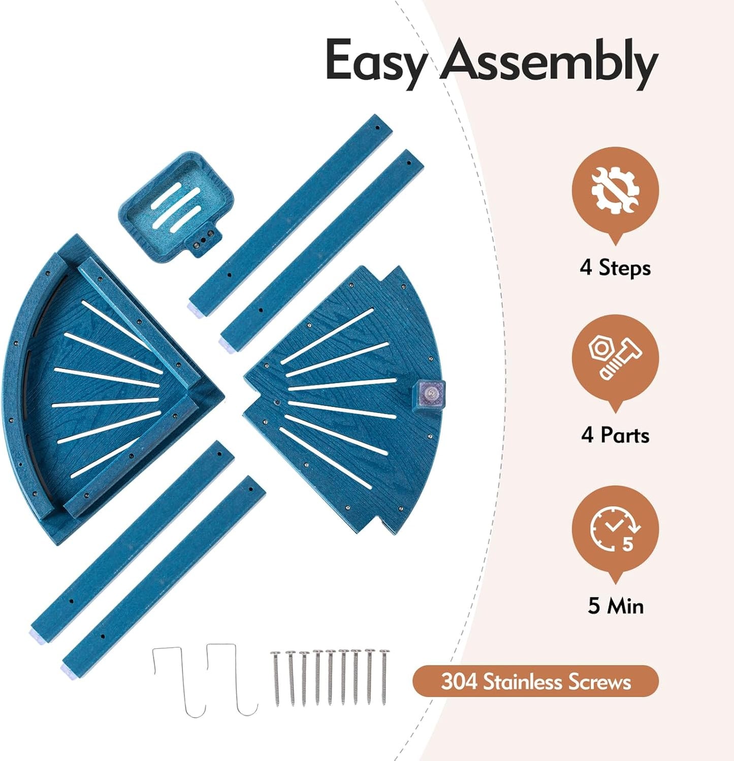 2-Tier Corner Shower Stool with Hooks & Soap Dish, HDPE Shower Bench for Shaving Legs, Wood-Like Shower Stool for Inside Shower with Non-Slip Foot Pads, Waterproof Shower Foot Rest (Blue)