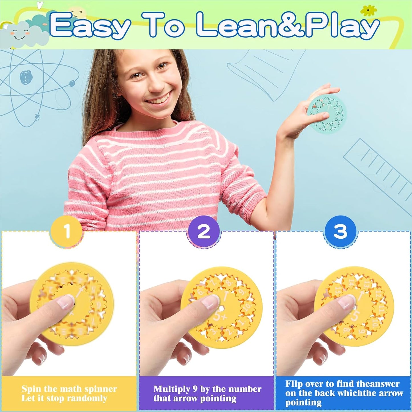 18Pcs Math Fidget Spinners Toys Set, Educational Math Fact Fidget Toy for Kids, Number Game Fidget Toy for Learning Addition Multiplication & Division, Great Gift for Adults Kids Relieves Anxiety