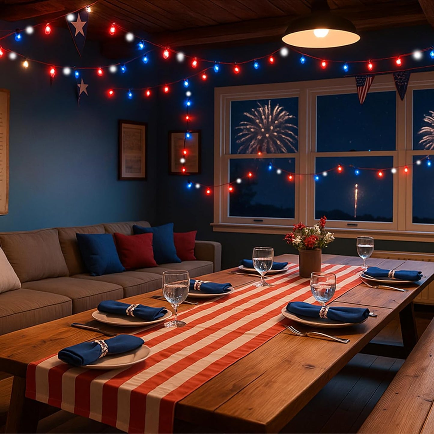 66ft Patriotic String Lights - Red White Blue Mini Lights, 200 LED Green Wire Fairy Starry String Lights Plug in, 11 Modes for Independence Day Celebration Party Memorial Day Decor