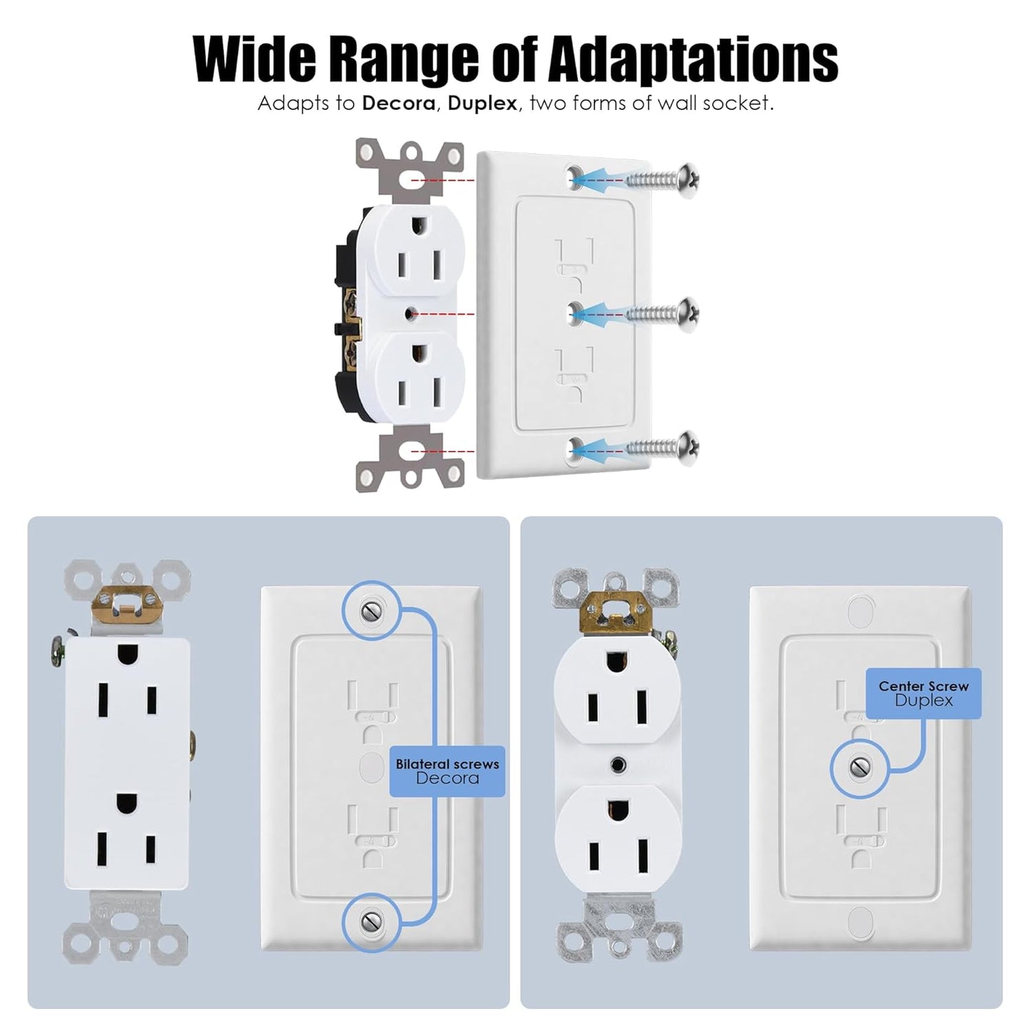 Nearockle 2 Pack Self-Closing Outlet Covers, 2024 Upgraded Built-in Hidden Slider & No-Pull-Out Wall Plug Covers Fit All Screw Outlets, Child Safety Baby Proofing (White)