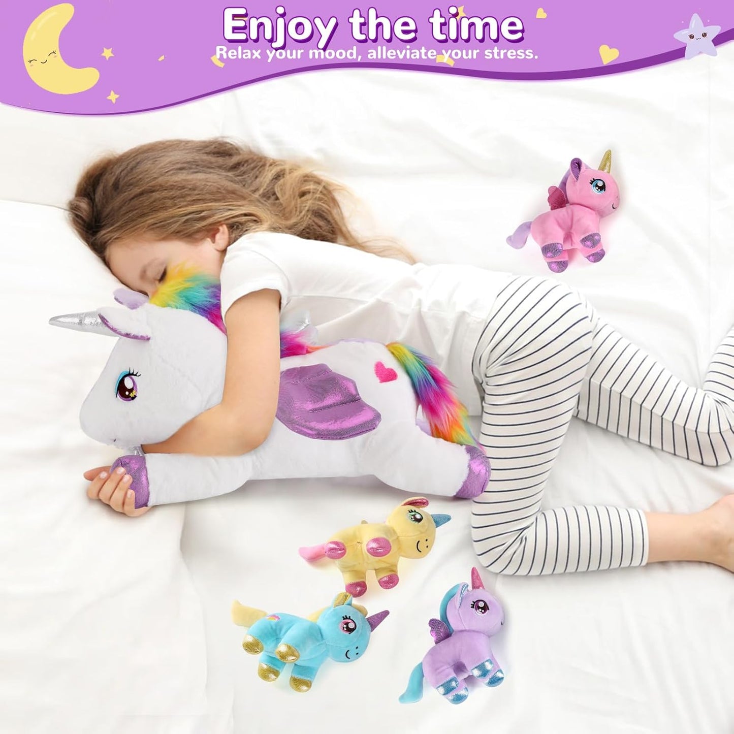 5 Pieces Unicorn Stuffed Animals - 1 Mommy Stuffed Unicorn with 4 Babies - Unicorns Gifts for Girls Ages 3 4 5 6 7 8, Unicorns Plush Toys for Christmas, Valentine's, Birthday Gifts (Purple)