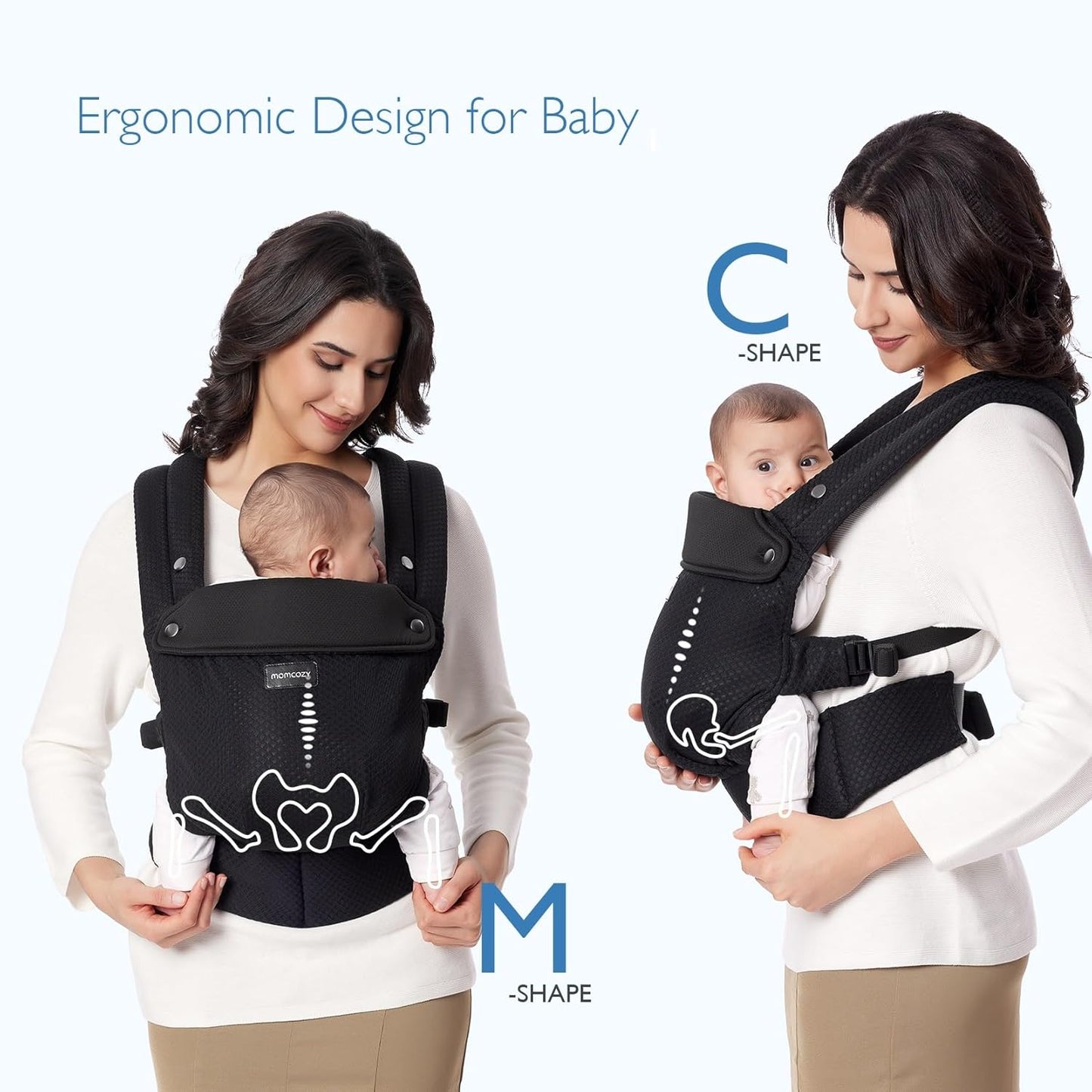 Momcozy Breathable Mesh Baby Carrier, Ergonomic and Lightweight Infant Carrier for 3-24 Months with Enhanced Lumbar Support, All Day Comfort for Hands-Free Parenting, Air Mesh-Black