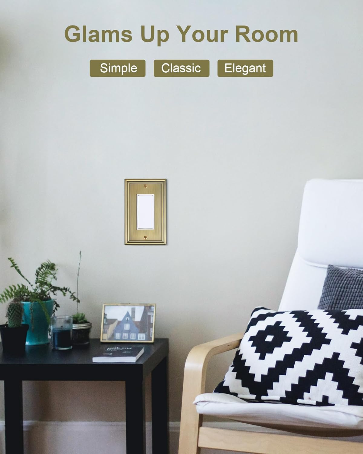 6-Pack Decorator Outlet Cover Plate, Antique Brass Decorative Switch Plates and Outlet Covers, Durable Zinc Alloy Wall Plates for Electrical Outlets, Receptacle, GFCI Outlet, Dimmer Switch