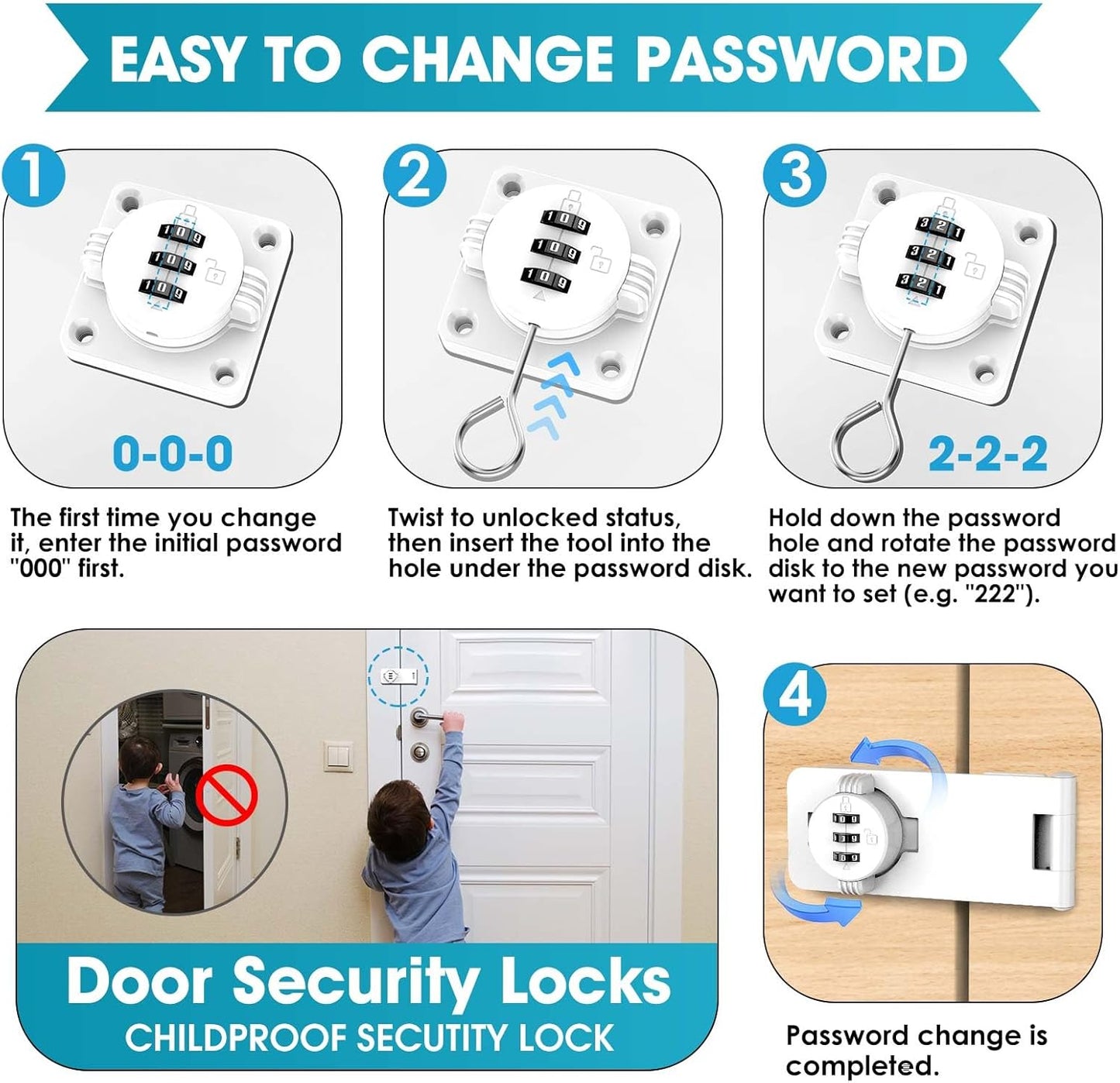 4.5 in Mechanical Combination Swing Hasp Lock, Combination Cabinet Lock, Small Door Security Latch for Cabinets, Drawers, Closets, Storage Cabinets and Barn Doors (White-1pc)
