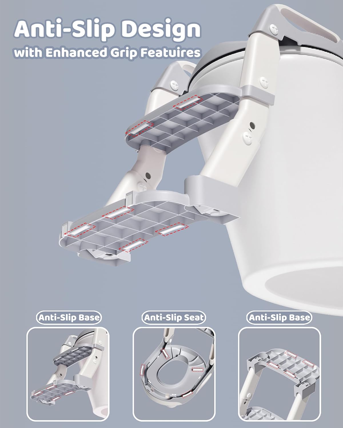 3-in-1 Potty Training Seat & Training Toilet & Potty Chair, Height Adjustable Toddler Toilet Seat for Kids Boys Girls, Foldable Potty Training Toilet with Splash Guard and Anti-Slip Steps