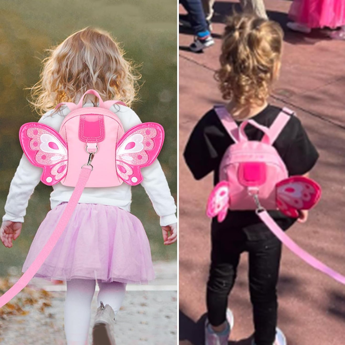 Accmor Toddler Harness Backpack Leash, Cute Butterfly Kid Backpacks with Anti Lost Wrist Link, Mini Child Backpack Harness Leashes Walking Wristband Travel Bag Harness Rein for Baby Girls (Pink)