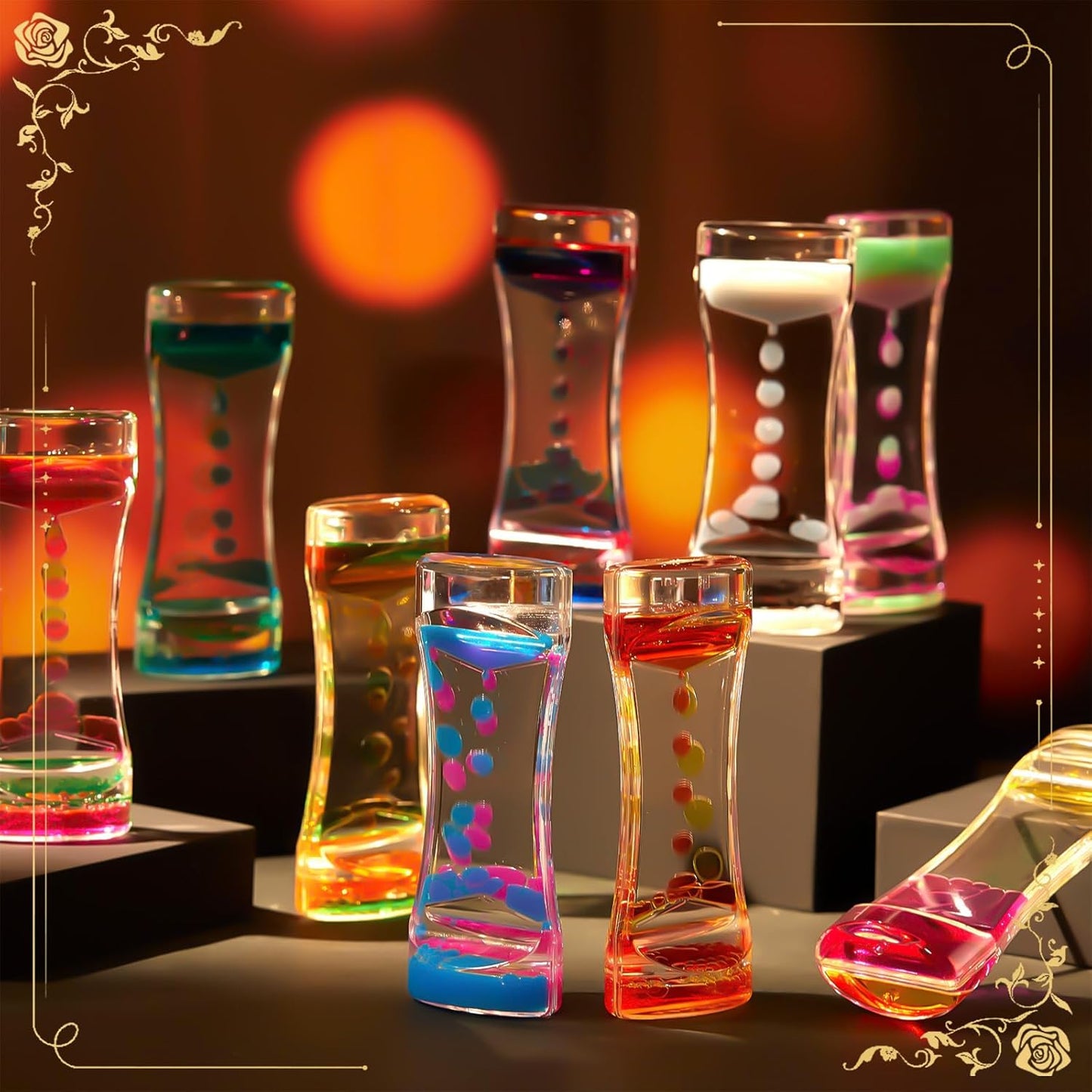 18 Pcs Liquid Motion Bubbler Timer Sensory Toys Colorful Hourglass Desktop Fidget Calming Toys for Autistic Children Stocking Stuffers for Kids