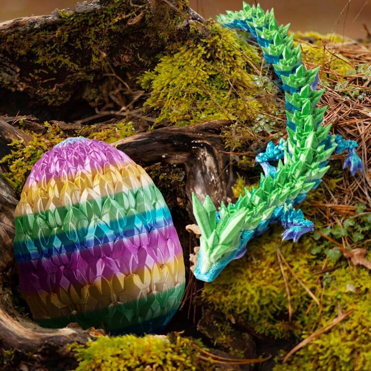 3D Printed Dragon Egg, Beautiful Flexible Joints Executive Desk Toys, Gifts for Adults and Kids (Rainbow)