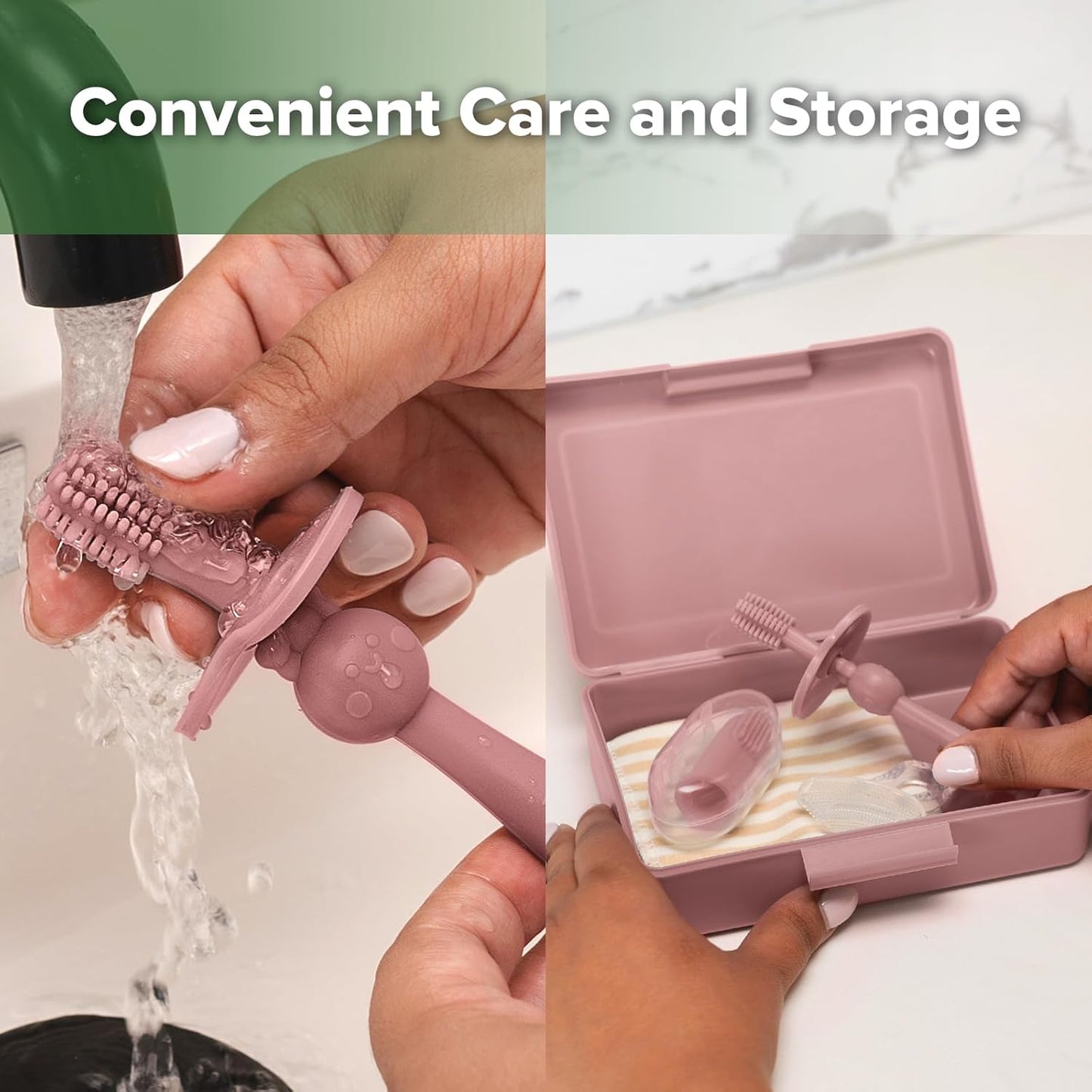 haakaa Training Toothbrush Set Oral Care Kit, Soft Silicone Toothbrush for Baby, Infants, Toddlers & Kids, Blush