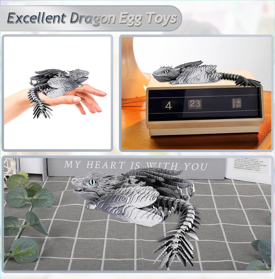 3D Printed Dragon, Feathered Wyvern Dragon, Articulated Dragon, Fidget Dragon Toys for Adult, Home Office Decor Executive Desk Toy