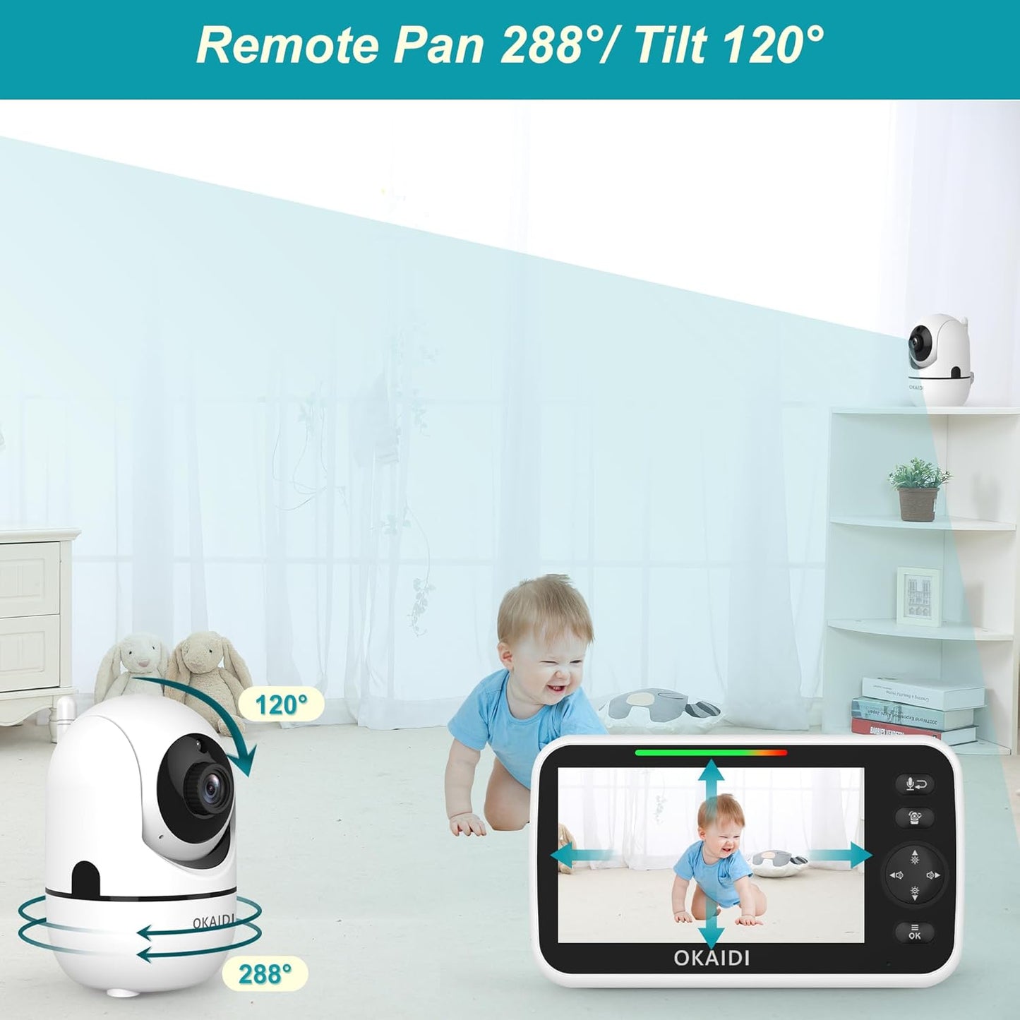 720P HD Baby Monitor, 5 Inch Baby Monitor with Camera and Audio, 5000mAh Battery, Remote Pan-Tilt, 3X Zoom, 1000ft Baby Monitor NO WiFi, Night Vision, 2-Way Talk, Temperature, Lullabies