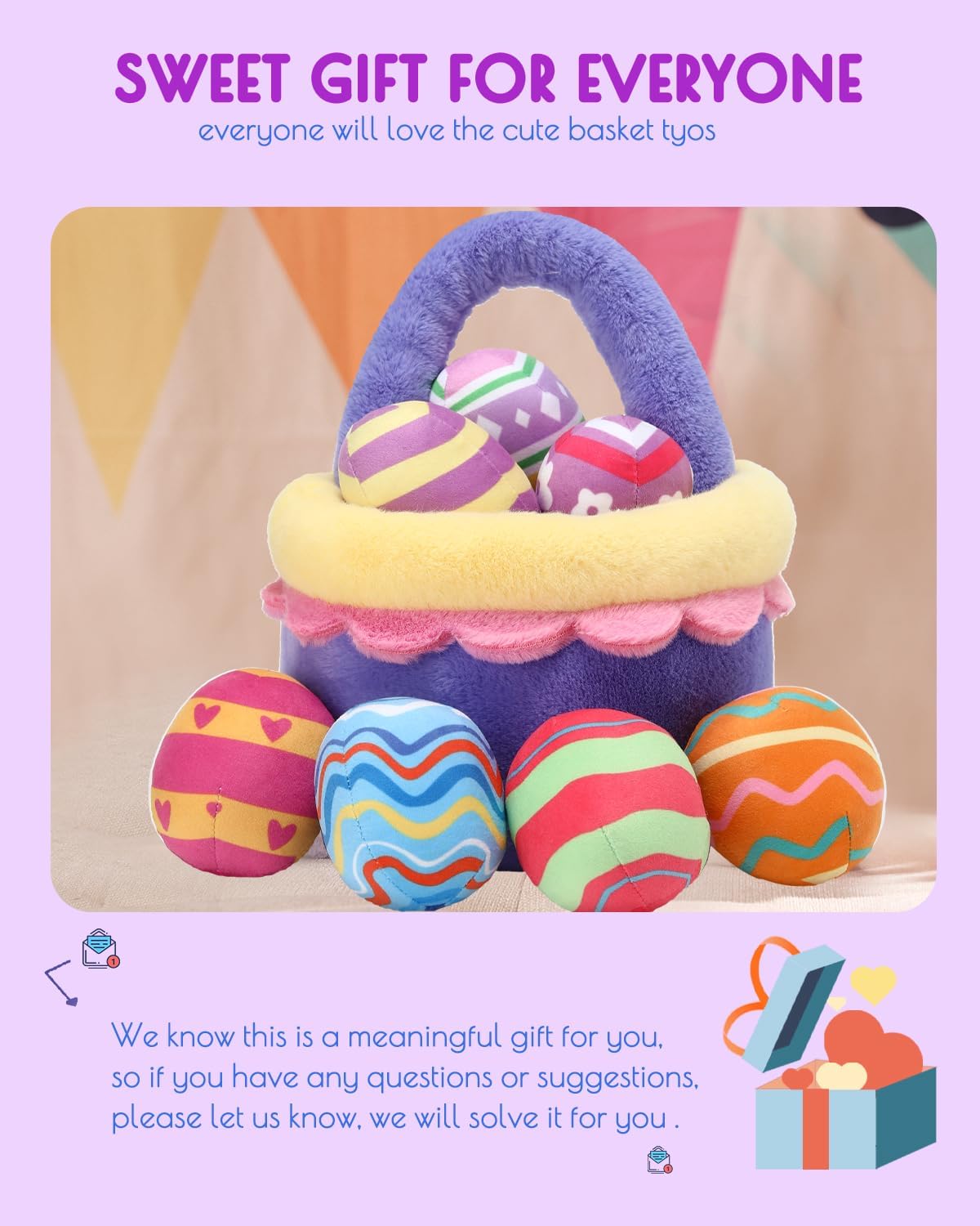 8 Piece Plush Stuffed Playset Toys with 7 Eggs, 1 Furry Bag, Soft Basket Set Sensory Toys for Girls Kids Ages 3+, Birthday Christmas Valentines Easter Party Favors Gifts