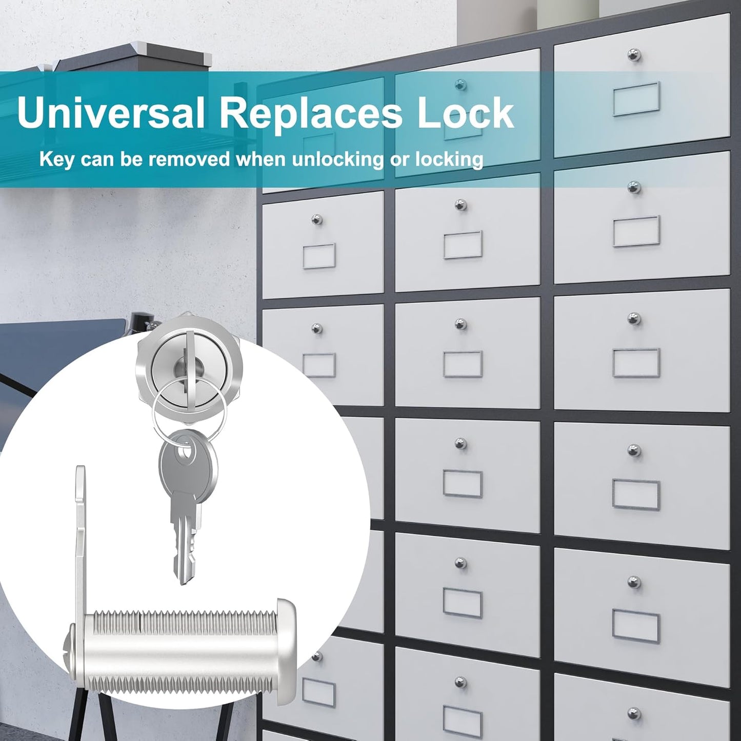 3 Pcs Cabinet Locks with Keys, 1-1/2 Inch Cam Lock Keyed Alike, Mailbox Locks Replacement for Cabinet and Drawer Lock with Keys, Zinc Alloy