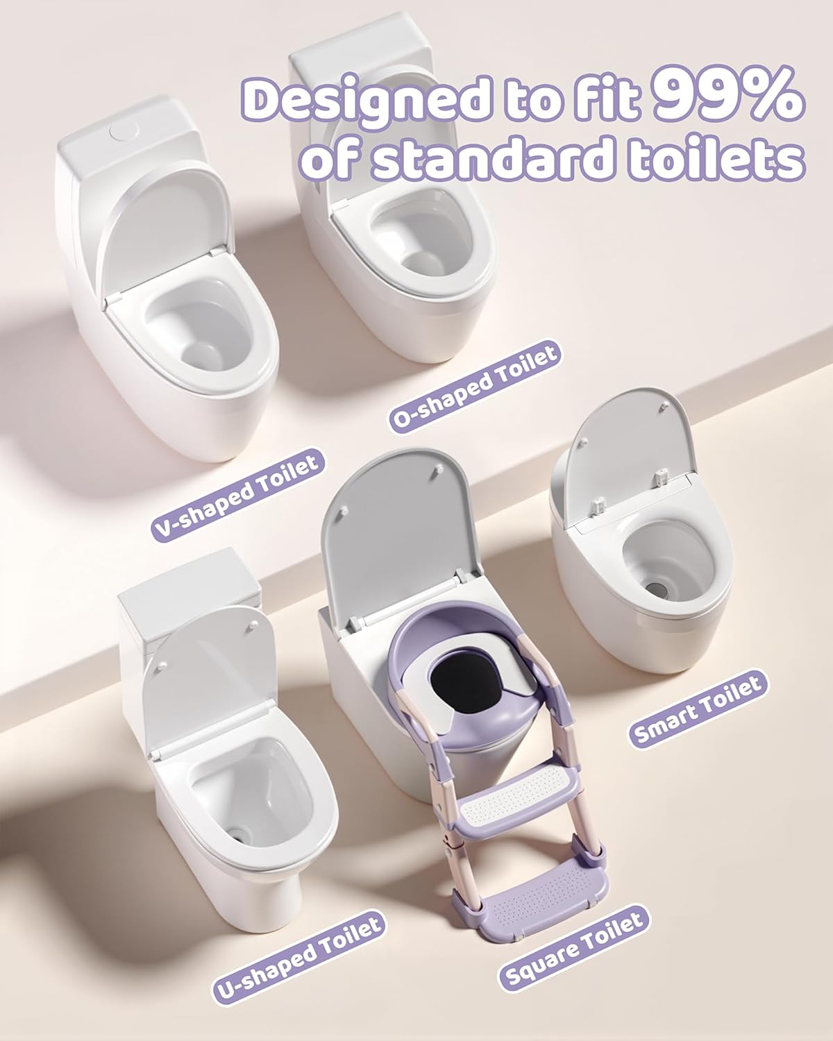 3-in-1 Potty Training Seat & Training Toilet & Potty Chair, Height Adjustable Toddler Toilet Seat for Kids Boys Girls, Foldable Potty Training Toilet with Splash Guard and Anti-Slip Steps