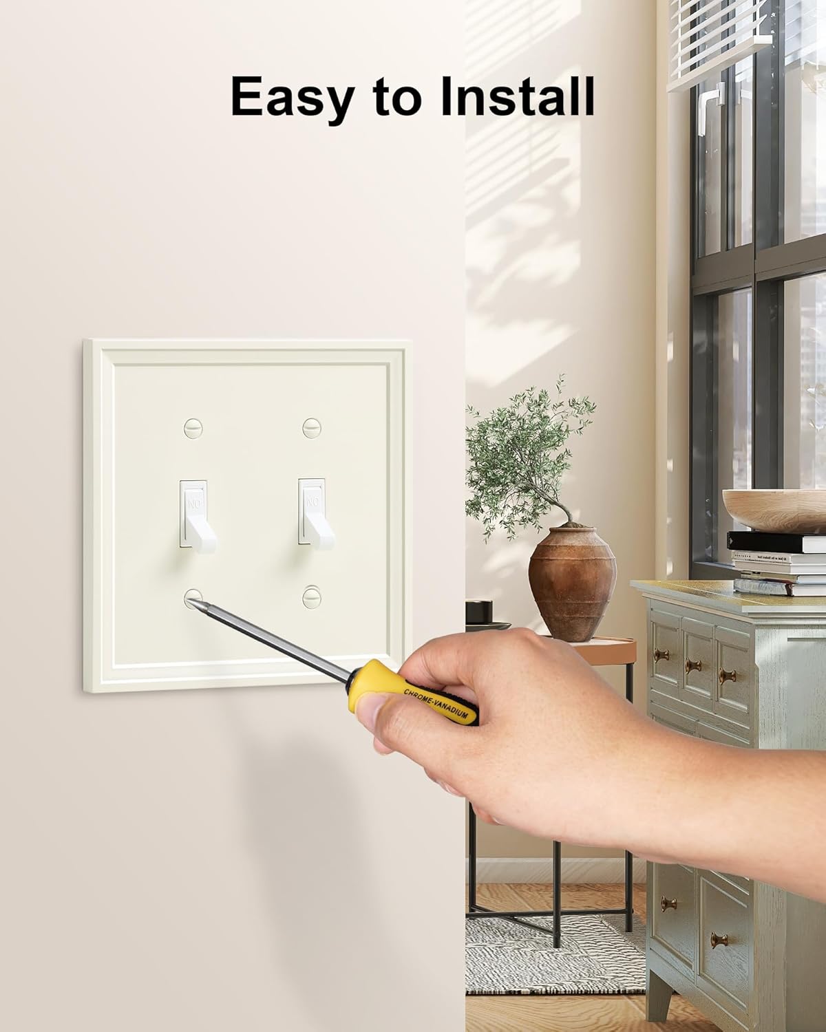 2-Pack Double Toggle Light Switch Cover Plate, Light Almond Decorative Dual Switch Plate Covers, Natural Bamboo Fiber 2 Gang Wall Plate, Corrosion Resistant