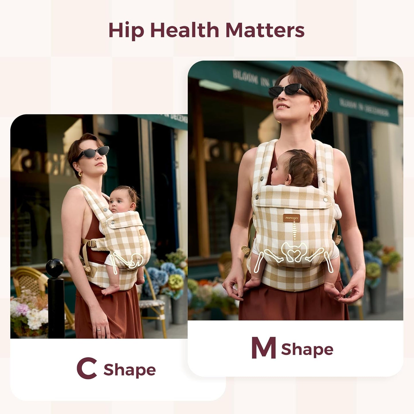 Momcozy Baby Carrier with Natural Cotton Linen, Built to Last, Ergonomic Design, Lightweight and Comfortable, Hands-Free for Moms&Dads, Brown Checkerboard