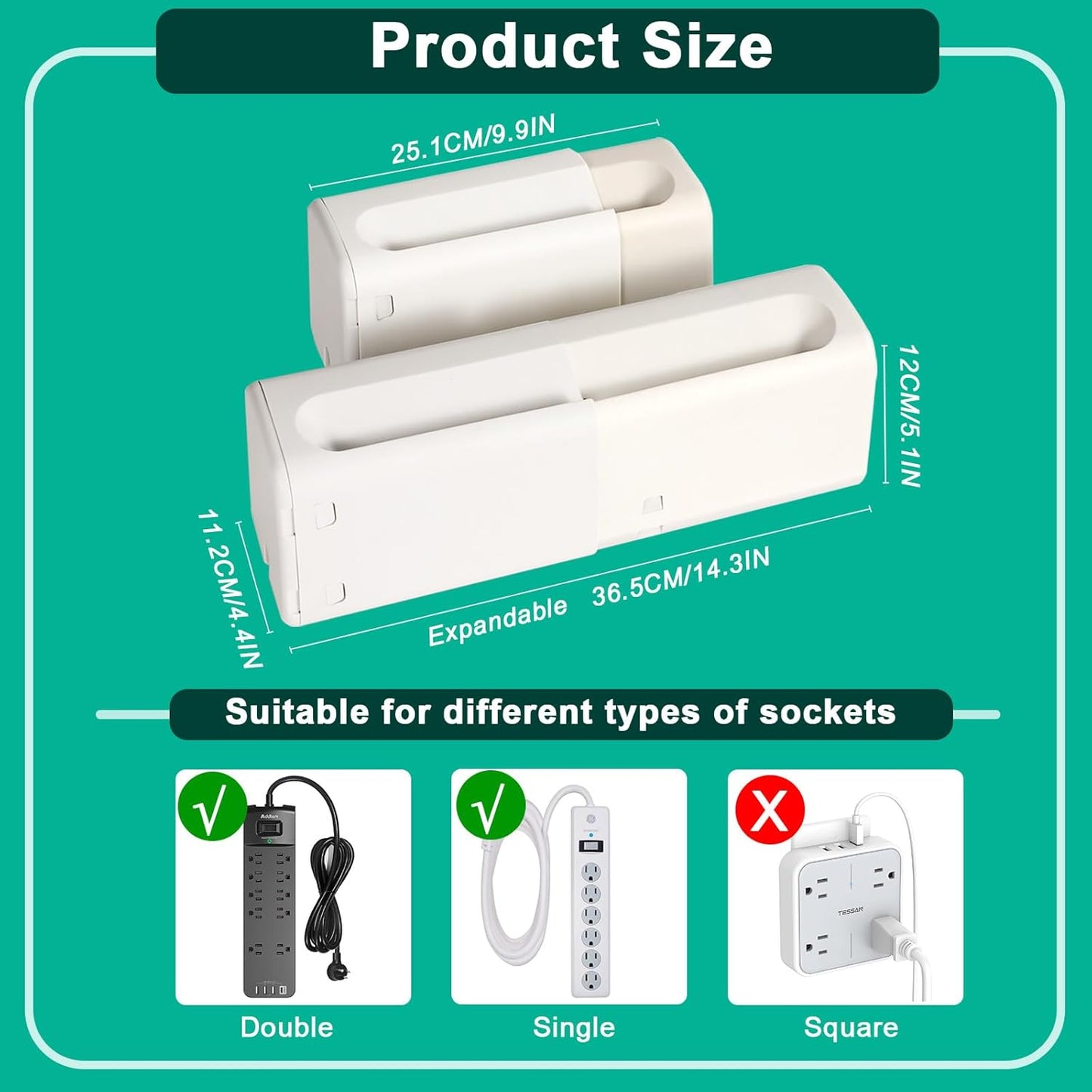 Improved Power Strip Cover Box(1 Pack) 丨Outlet Covers Baby Proofing丨Baby Safety Products丨Adjustable Length Childproof Outlet Cover丨Preventing Toddlers from Touching Sockets丨Fits Most Sockets., White