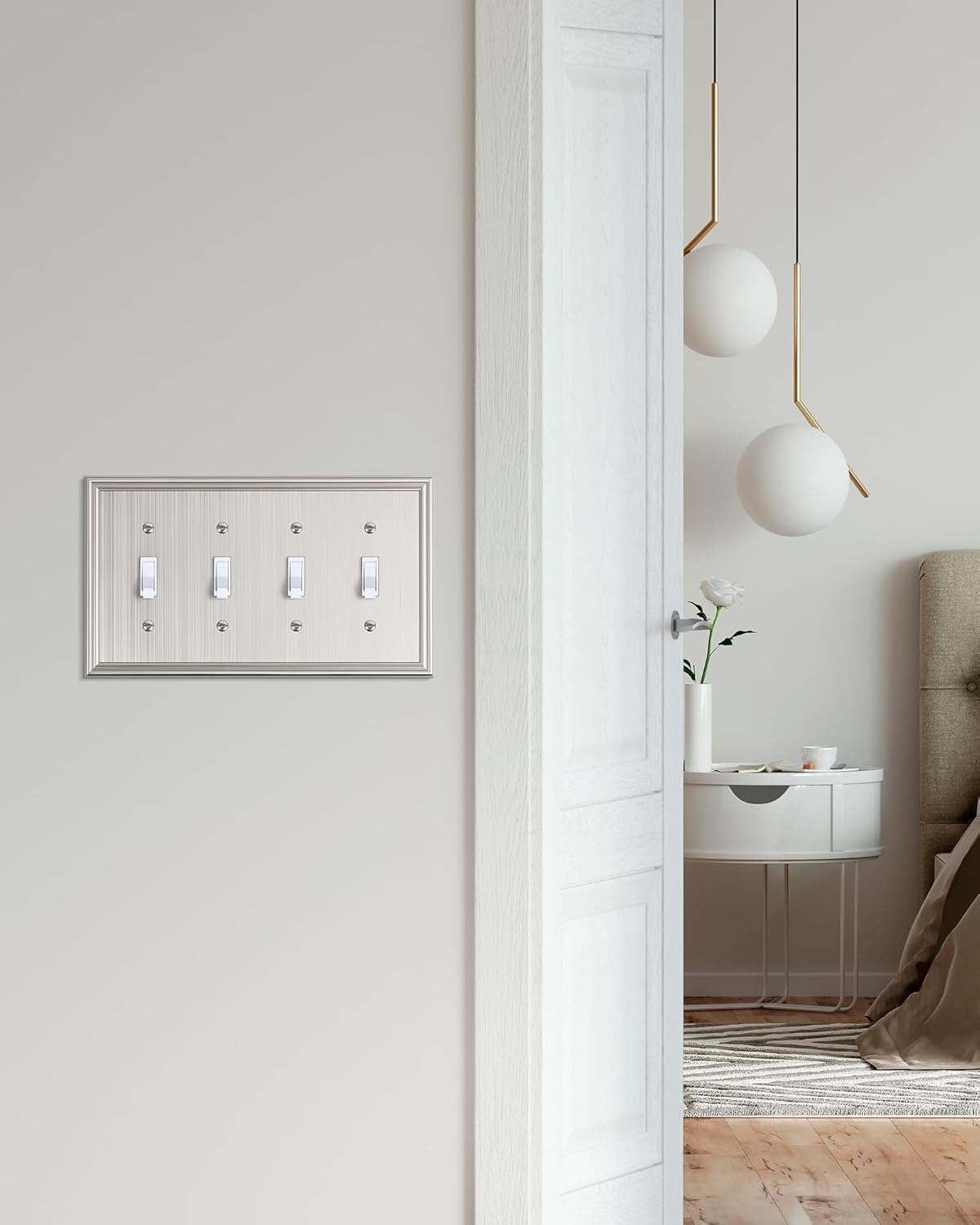2-Pack Quad Toggle Light Switch Cover Plate, Durable Zinc Alloy Decorative Switch Plate Covers, Brushed Nickel 4 Gang Wall Plate for Toggle Light Switch and Rotary Dimmer Switch