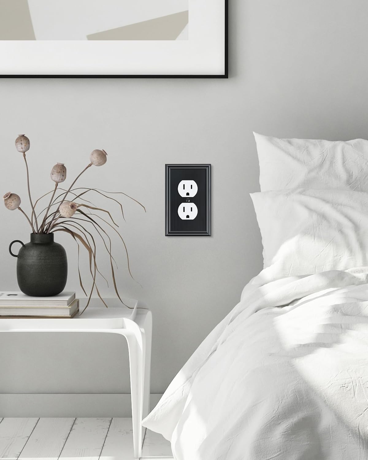 6-Pack Single Duplex Outlet Cover Plate, Decorative Black Switch Plates and Outlet Covers, Metal Wall Plates for Electrical Outlets, 1 Gang Receptacle Cover, Corrosion Resistant