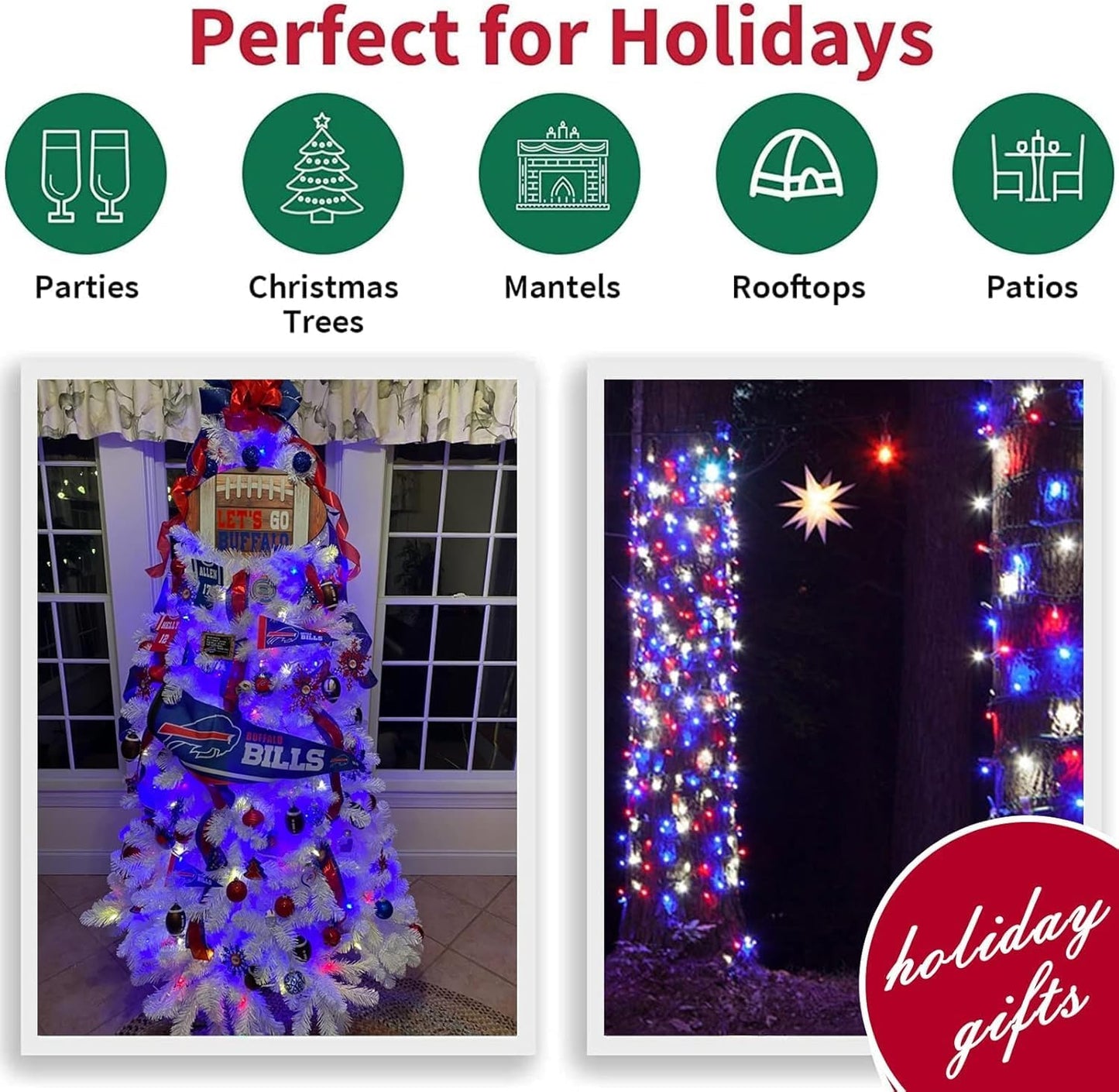 66ft Patriotic String Lights - Red White Blue Mini Lights, 200 LED Transparent Wire Fairy Starry String Lights Plug in, 11 Lighting Modes for Outdoor Tree Party Decoration (Red White Blue)