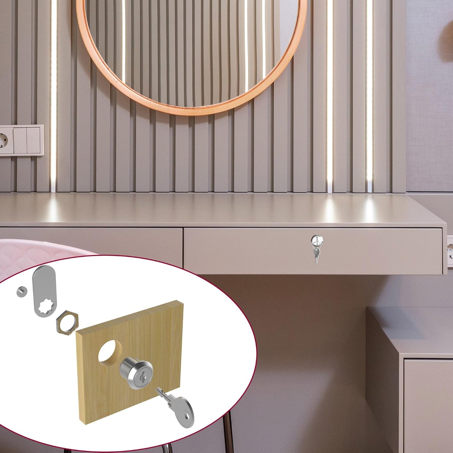 6 Pcs Mailbox Locks with Keys, Cabinet Lock with Key, Kitchen Cabinets Cam Locks 5/8" Keyed Alike, Drawer Desk Lock for Drawers and RV Storage Door, Zinc Alloy