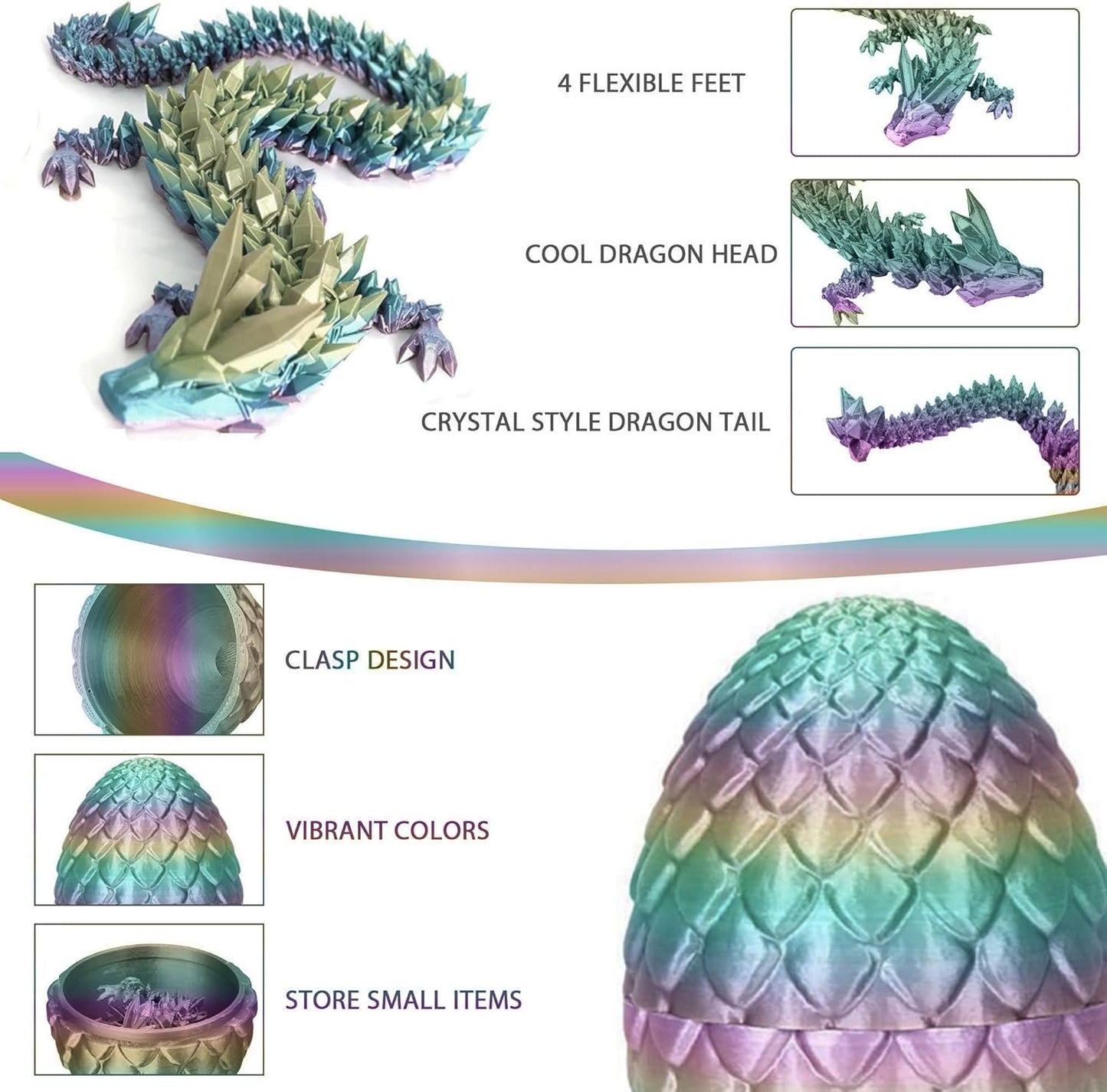3D Printed Dragon Egg,Crystal Dragon Egg Fidget Toys,Flexible Joints Full Articulated Dragon with Egg,Executive Desk Toys for ADHD, Autism, Relief Anxiety