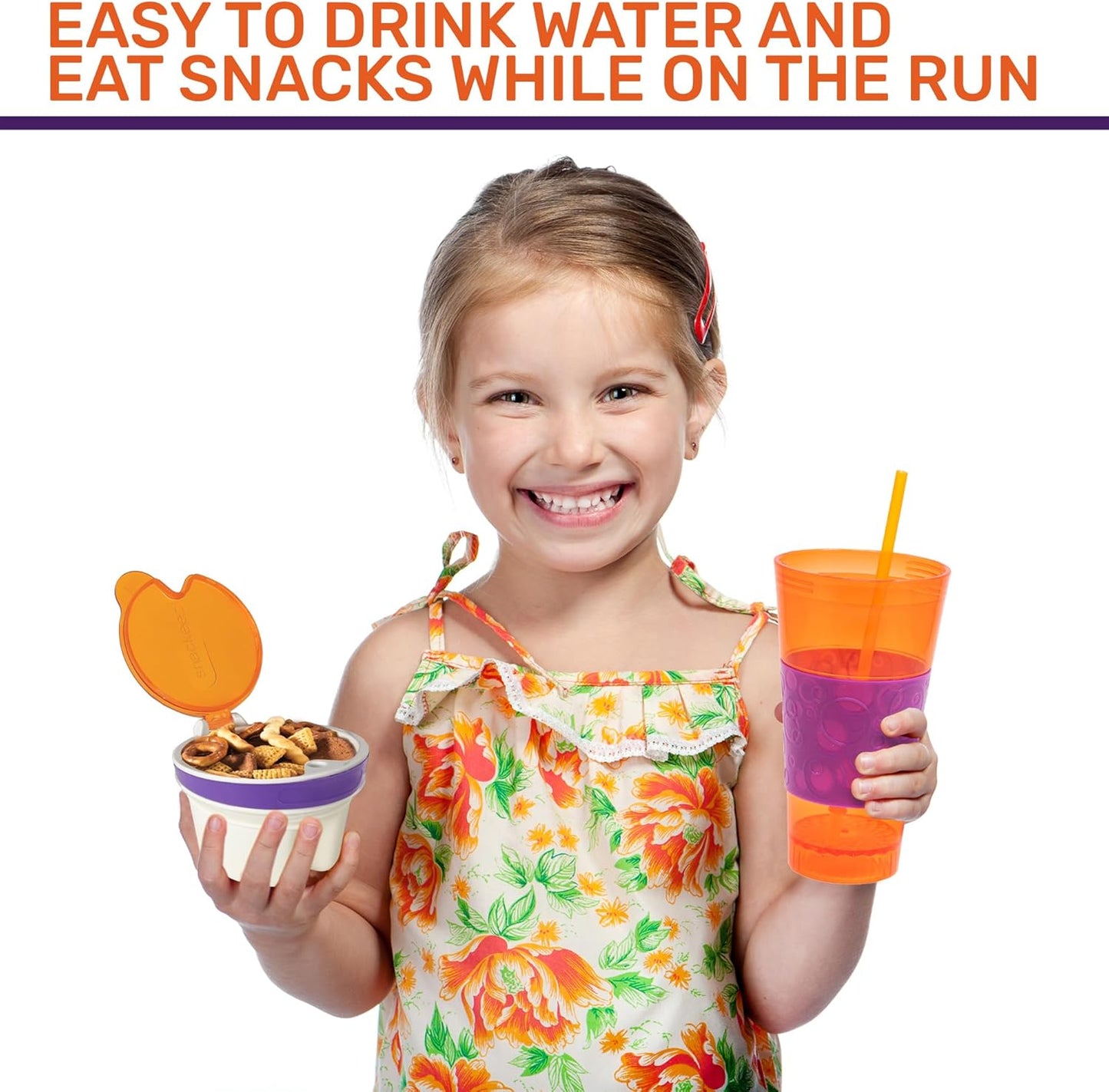 2 in 1 Snack Drink Cup Kids Spill Proof Tumbler Plastic Straw Lid Locks 16 Oz