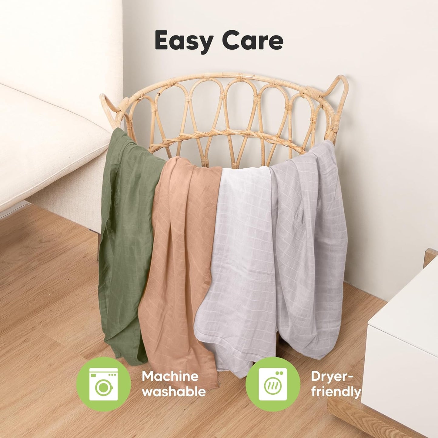 4-Pack Muslin Swaddle Blankets for Boys, Girls - Organic Baby Swaddles for Newborns, Soft & Breathable Receiving Baby Blankets for Girl, Boy, Neutral, Newborn Essentials Gift (Pine)