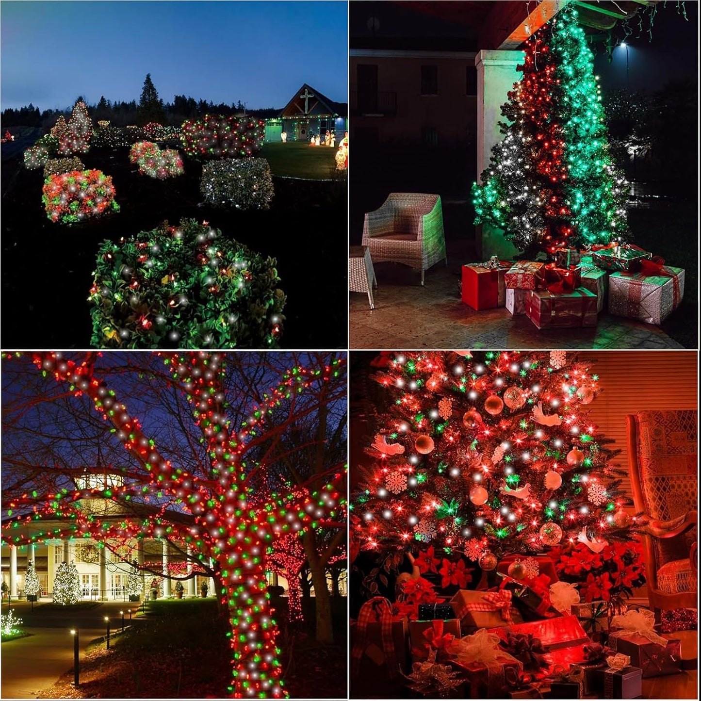 66ft Christmas Decorative Mini Lights, 200 LED Transparent Wire Fairy Starry String Lights Plug in, 16 Lighting Modes for Outdoor Xmas Tree Wedding Party Decoration (Red Green White)