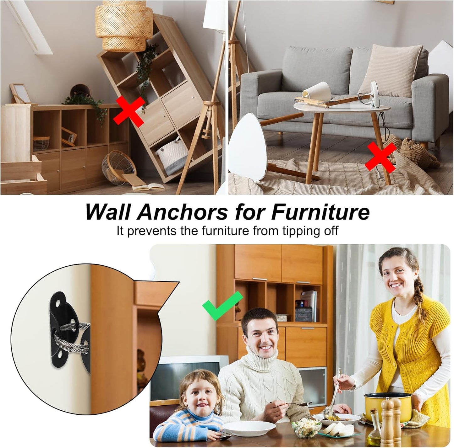 MECCANIXITY Furniture Anchors, 8 Inch Anti Tip Furniture Anchors Stainless Steel Furniture Securing Wall Anchors for Earthquake Straps Home Safety, Silver 6 Sets