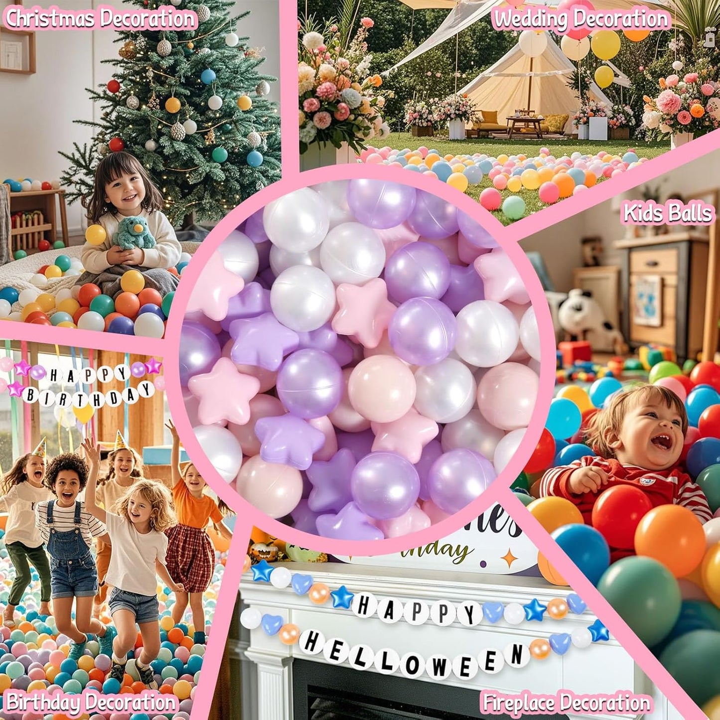 GOGOSO Balls for Ball Pit - Plastic Ball for Toddlers 1-3, Baby Kids Ball Pool Decoration 50 100 200 300 500 1000 (A Purple+Pink+White+Clear, 500 Balls)