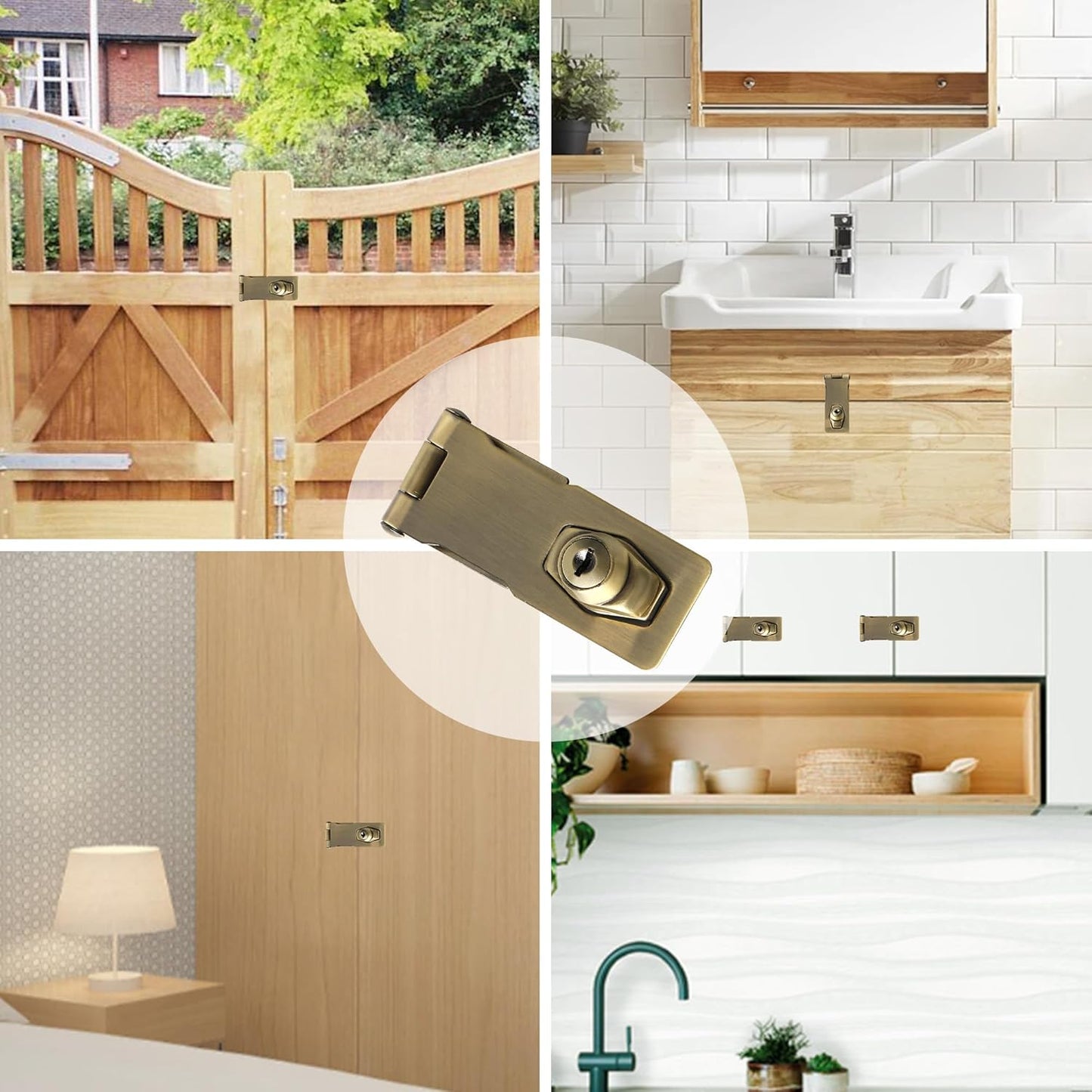 Alise Keyed Hasp Lock,4 Inch Safety Packlock Clasp Hasp Lock Latch with Lock,Door Hinge Lock with Keys Keyed Locking Hasp for Cabinets Closets Doors,Bronze