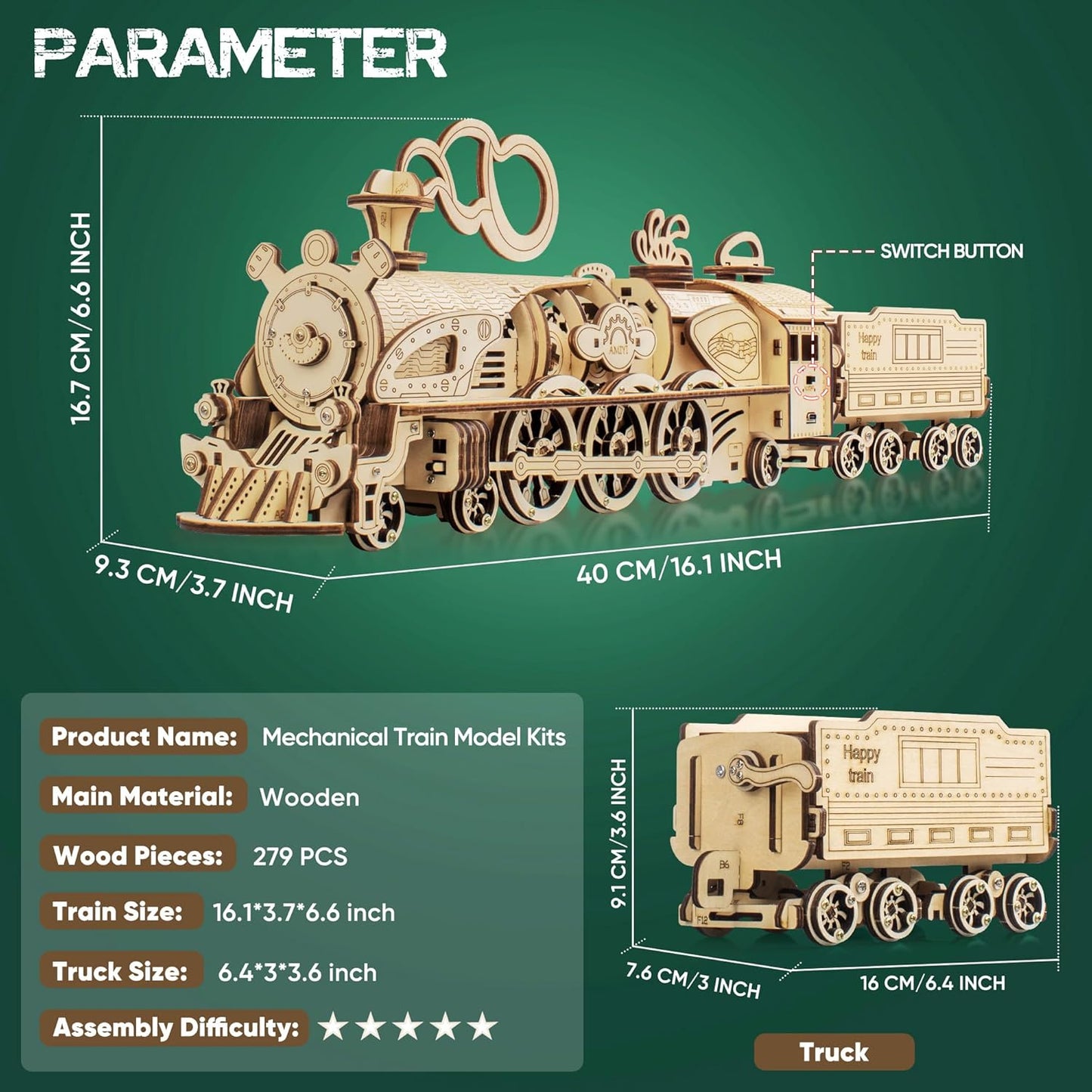 3D Wooden Puzzle for Adults, Wooden Train Crafts Vehicle Building Model, Rechargeable Electric Drive, DIY Wooden Mechanical Steam Train Model Set, 3D Wooden Puzzles Birthday Present for Adults Teens