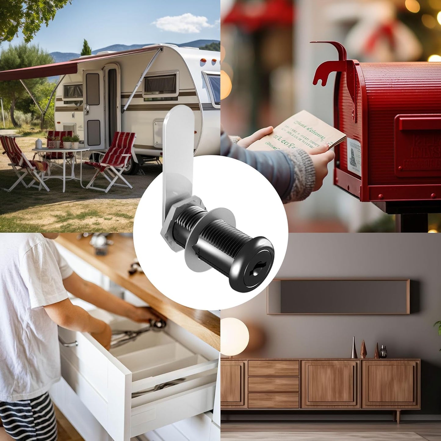 3 Pcs Cabinet Locks with Keys, 1-1/2'' Cam Lock Keyed Alike Fit 1-3/8'' Max Panel, Secure RV Locks for Cabinet Drawer Mailbox Lock Replacement, Zinc Alloy